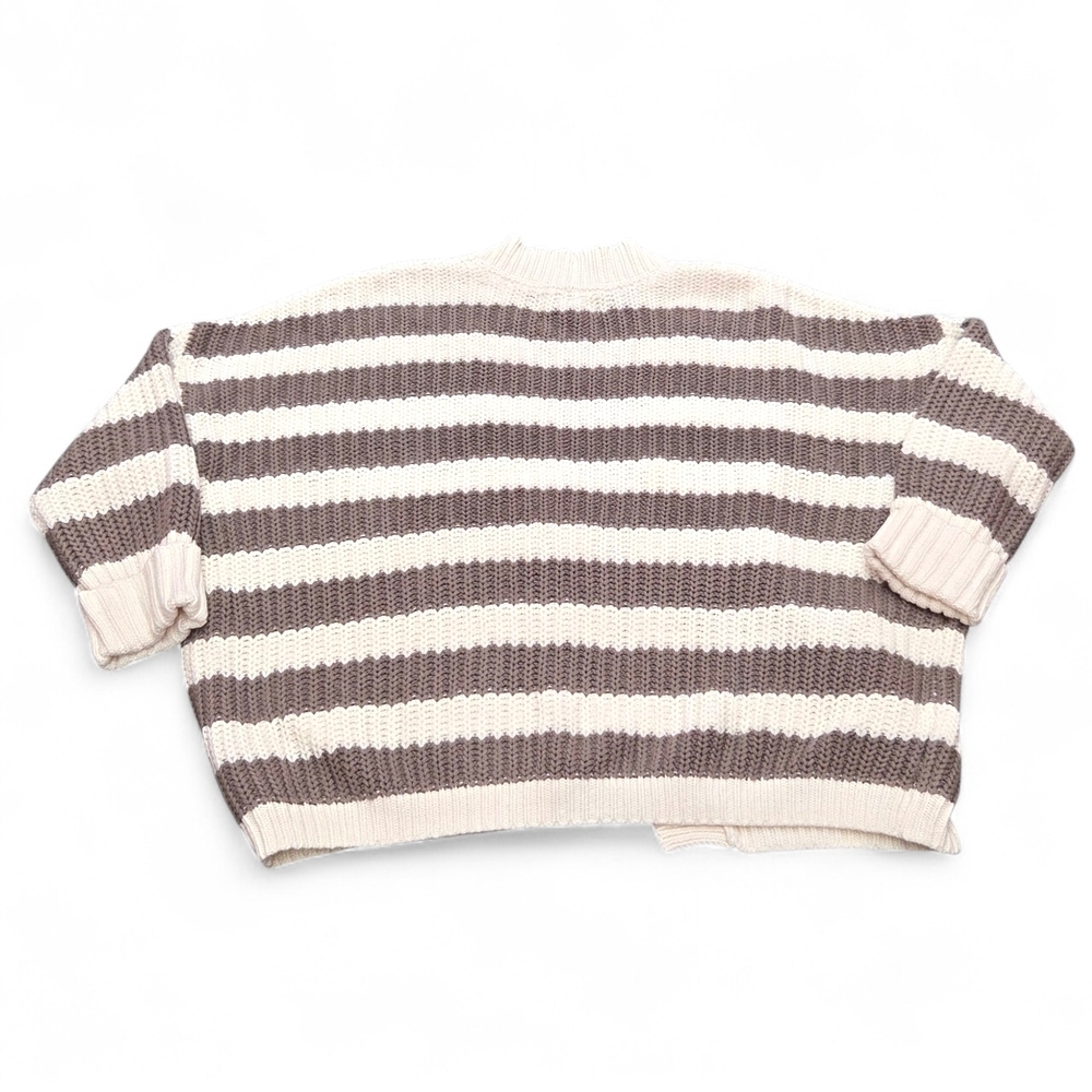 Cozy Striped Open Cardigan in Cream and Brown Size XL EUC - Picture 2 of 9
